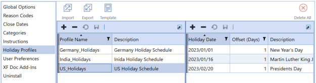 Holiday Profiles in Task Manager Settings